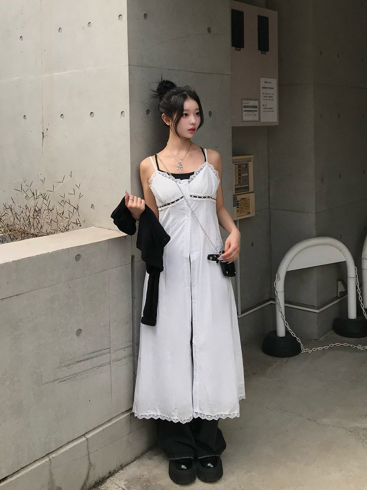 メッシュレースコンビワンピース