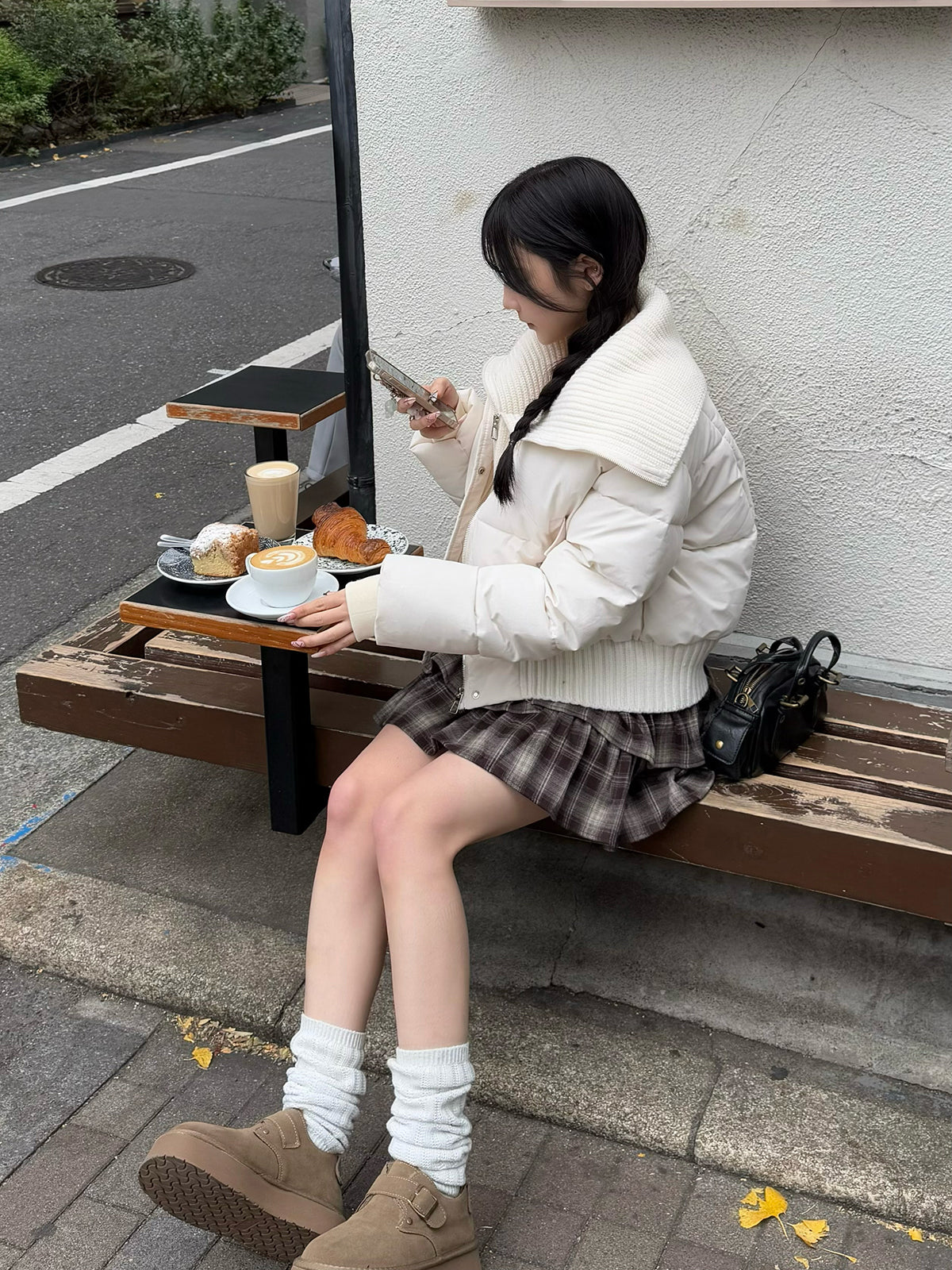 拼接針織填充短外套