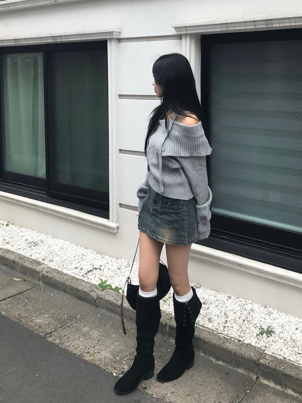 Zipper Wash Denim Mini Skirt