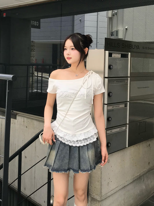リボンストラップレースTシャツ