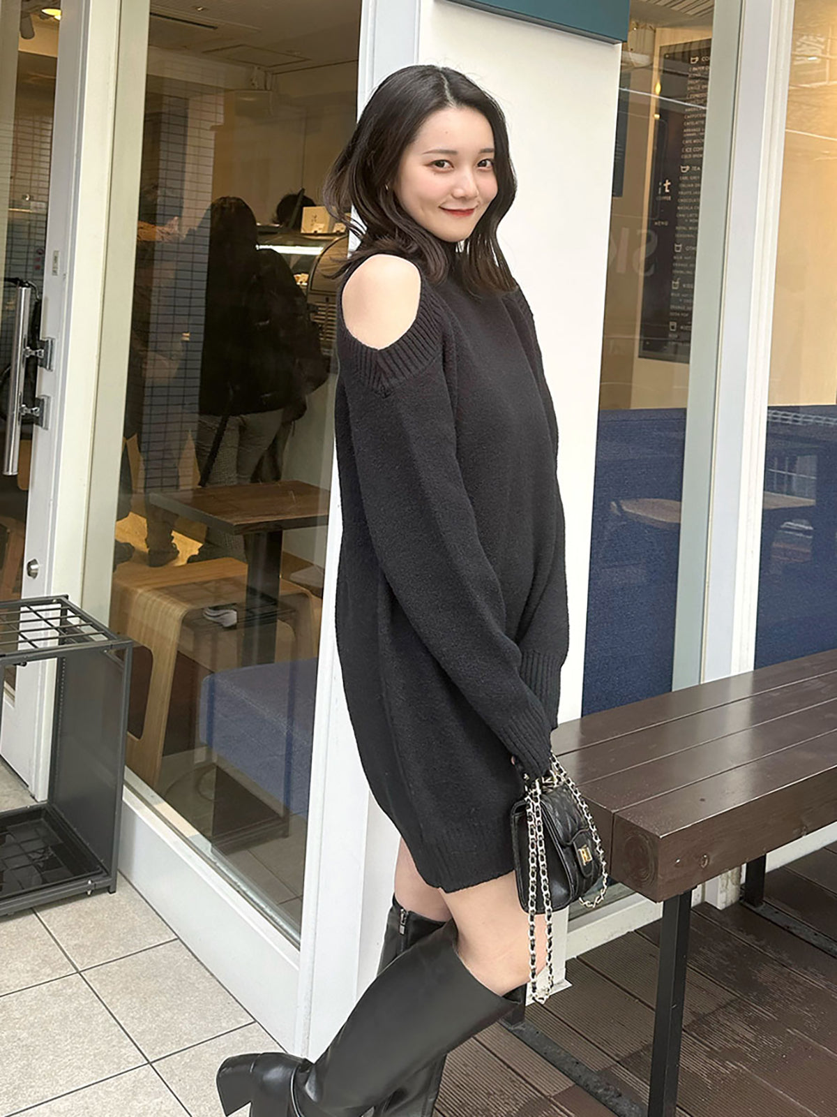 Open shoulder mini dress