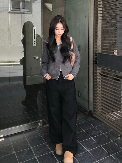 チェックフリルダブルジップニット