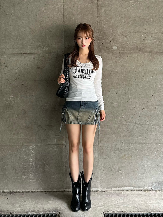 グラデウォッシュデニムミニスカート