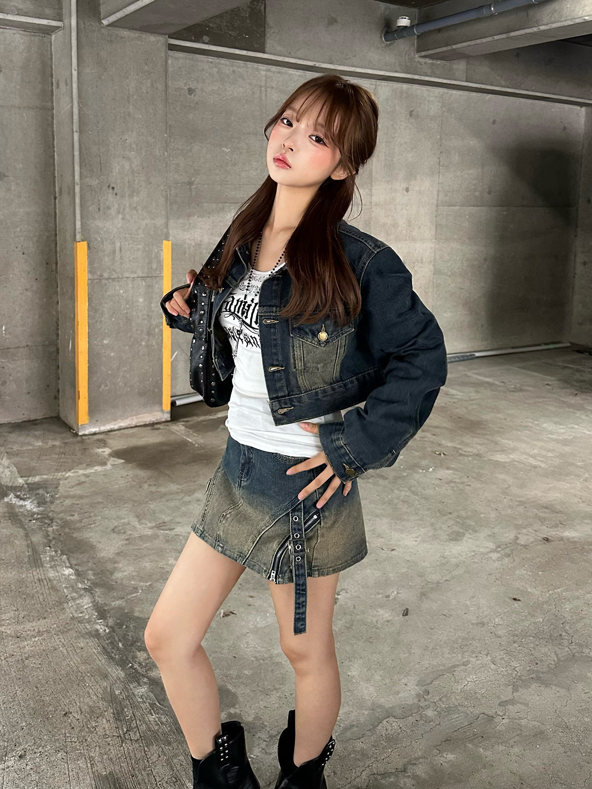 グラデウォッシュデニムミニスカート