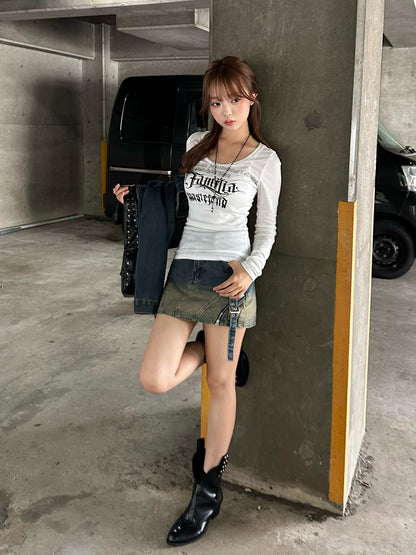 グラデウォッシュデニムミニスカート