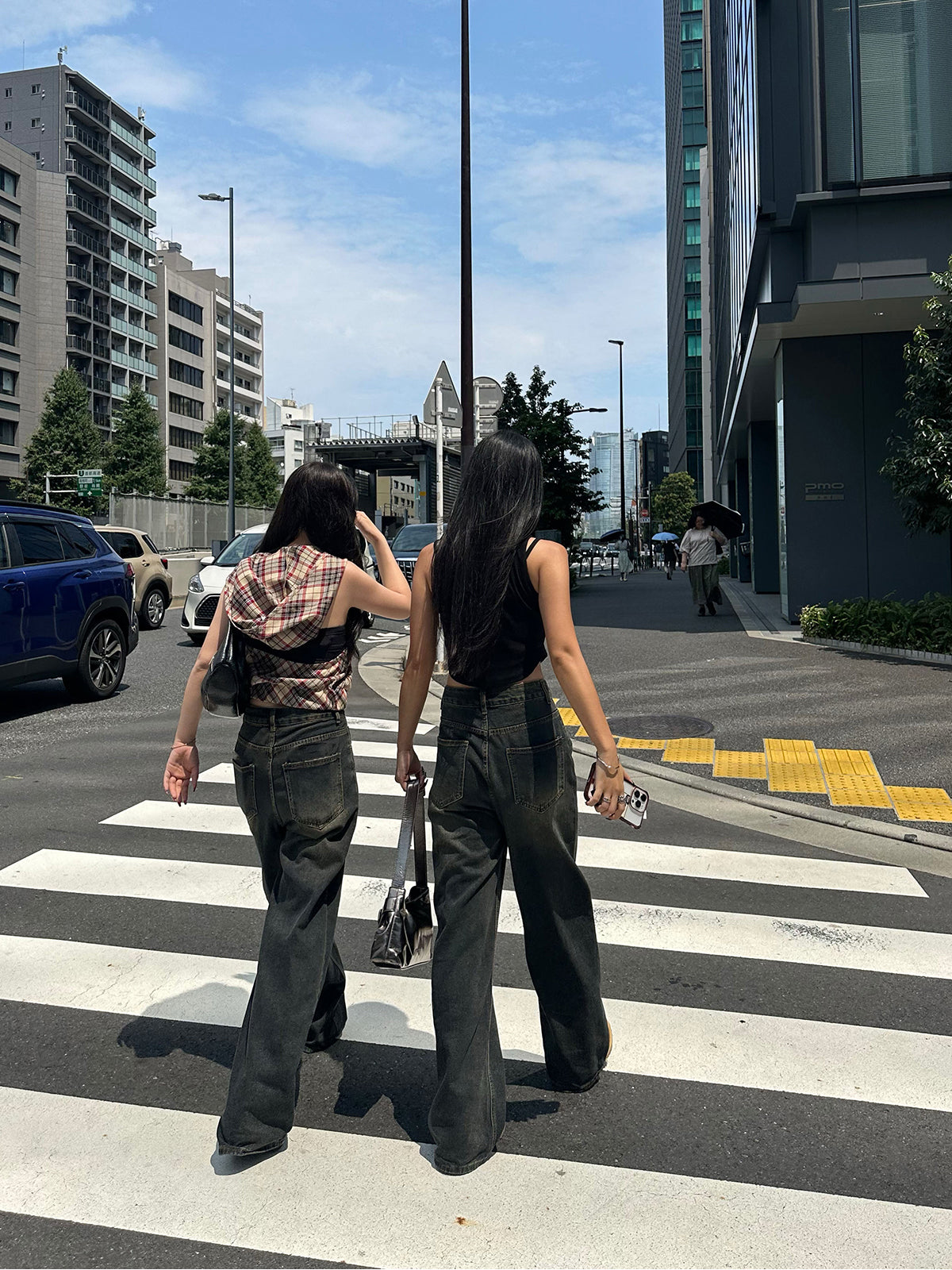 High waist washed denim pants