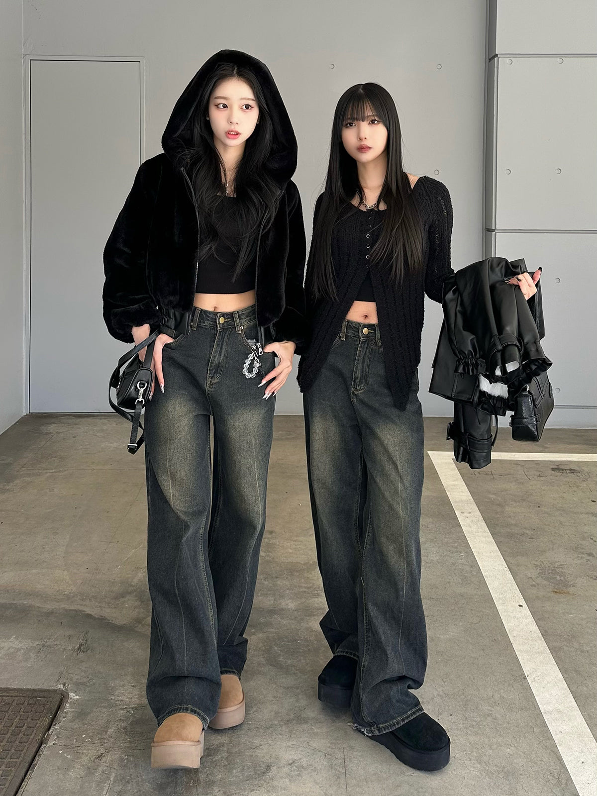 High waist washed denim pants