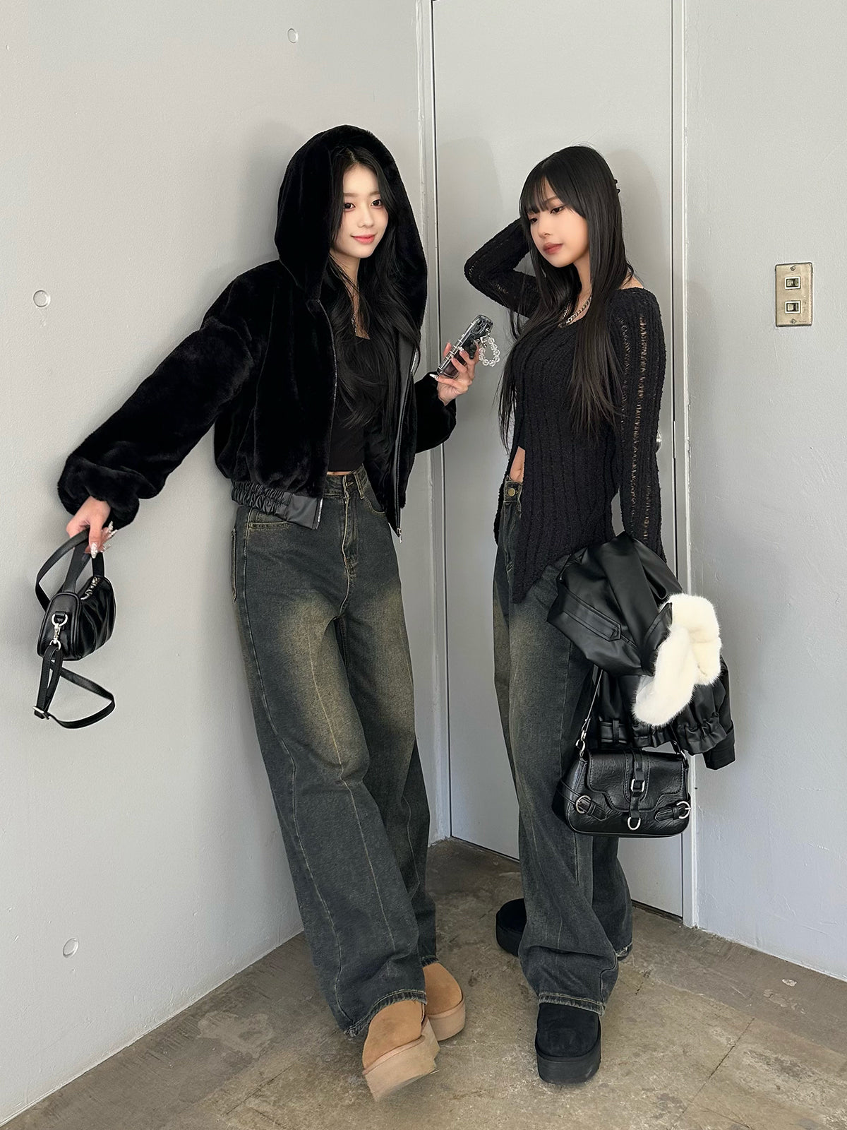 High waist washed denim pants