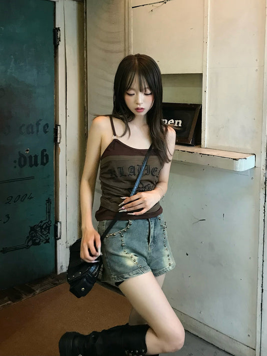 ラインスタッズデニムショートパンツ