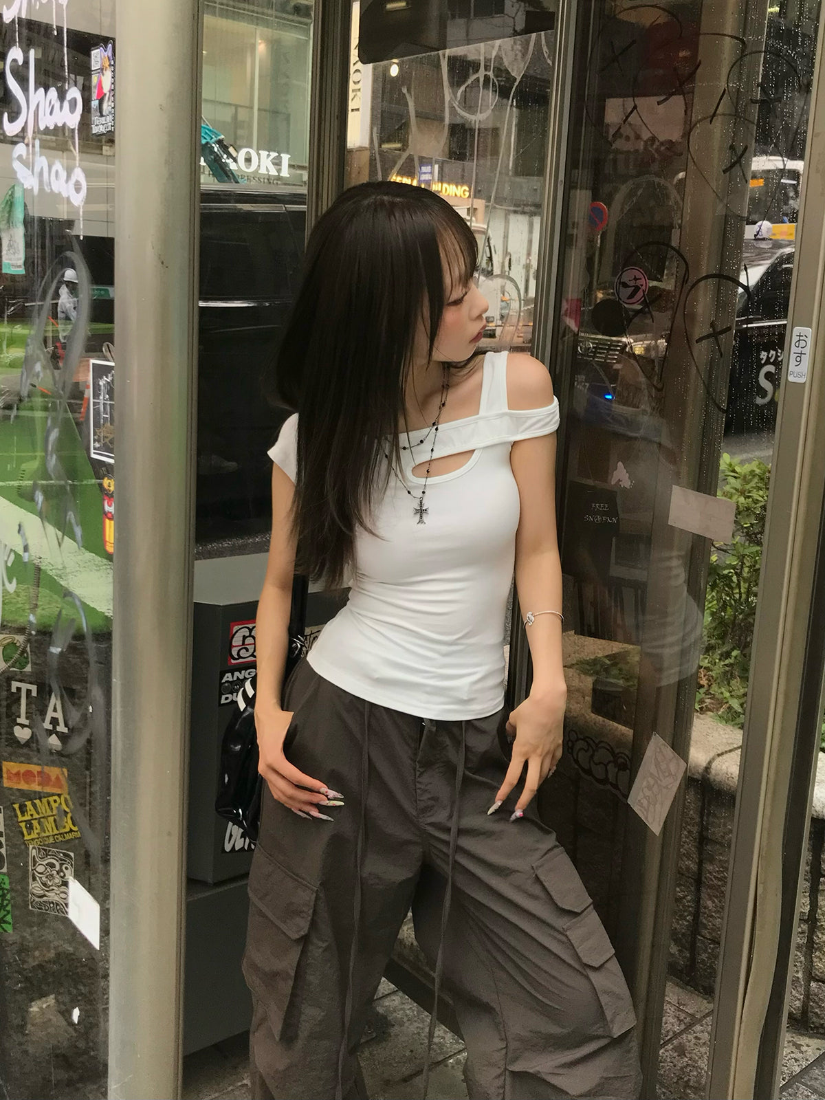 クロスショルダーカットソー