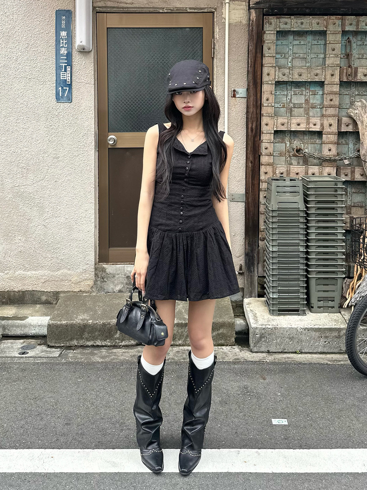 リーフステッチノースリーブミニワンピース
