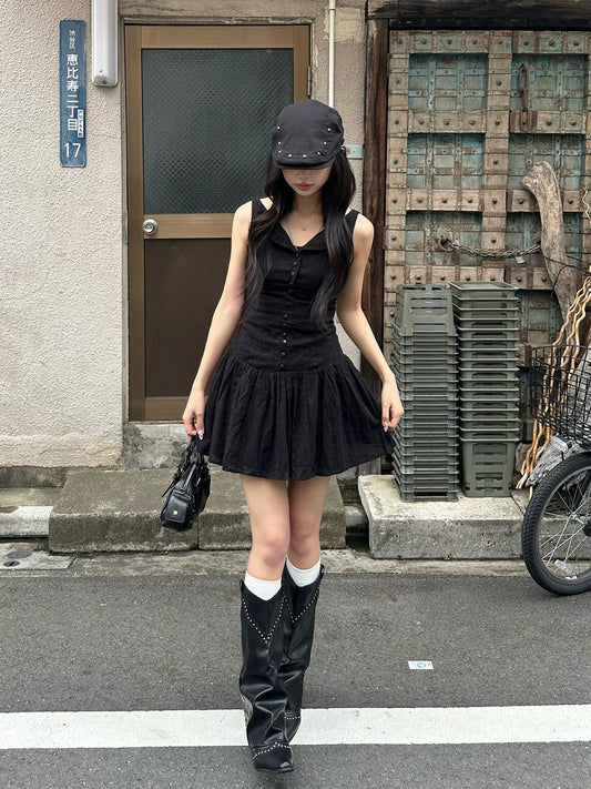 リーフステッチノースリーブミニワンピース