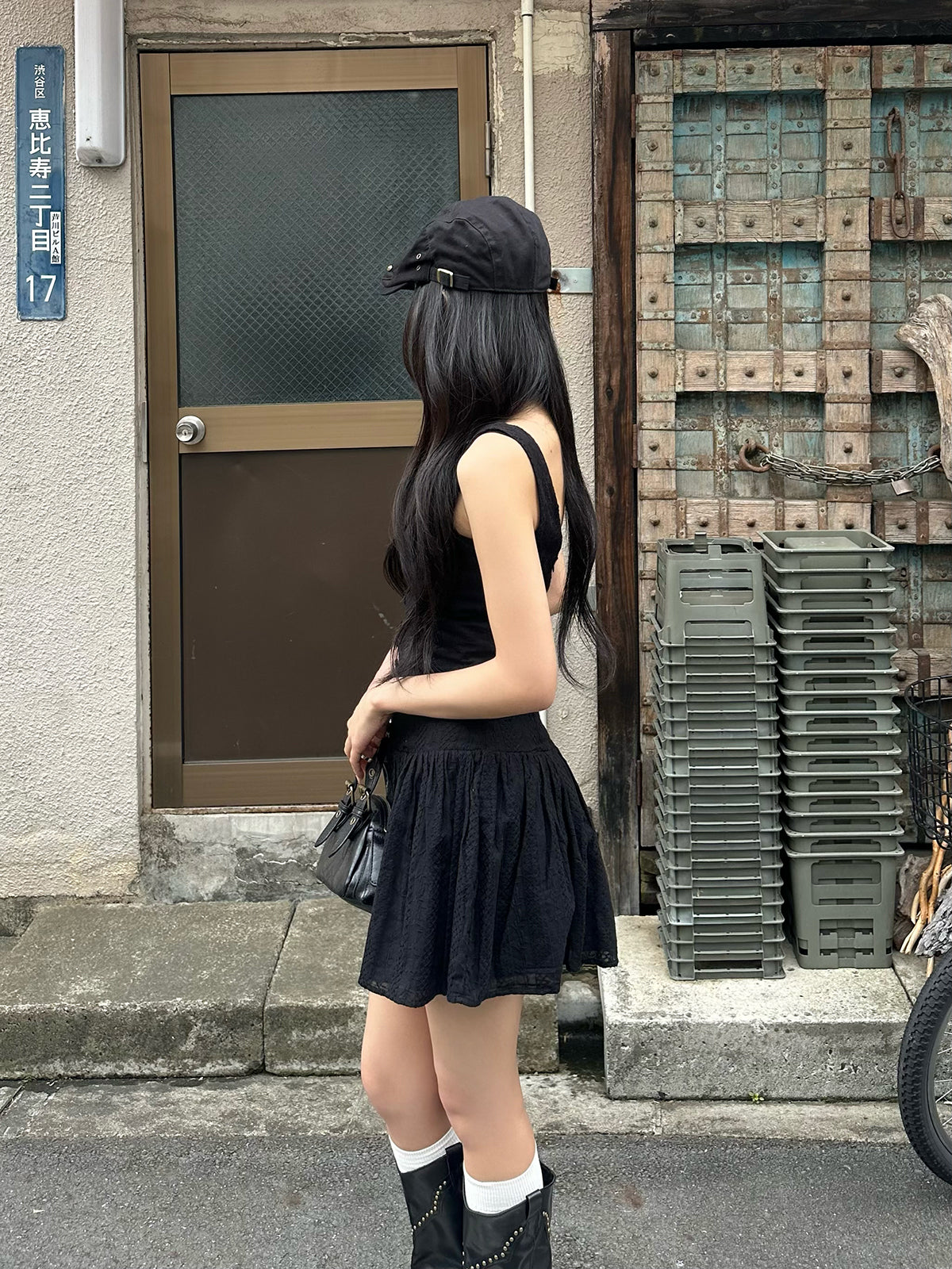 リーフステッチノースリーブミニワンピース