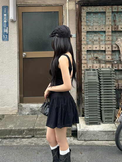 リーフステッチノースリーブミニワンピース