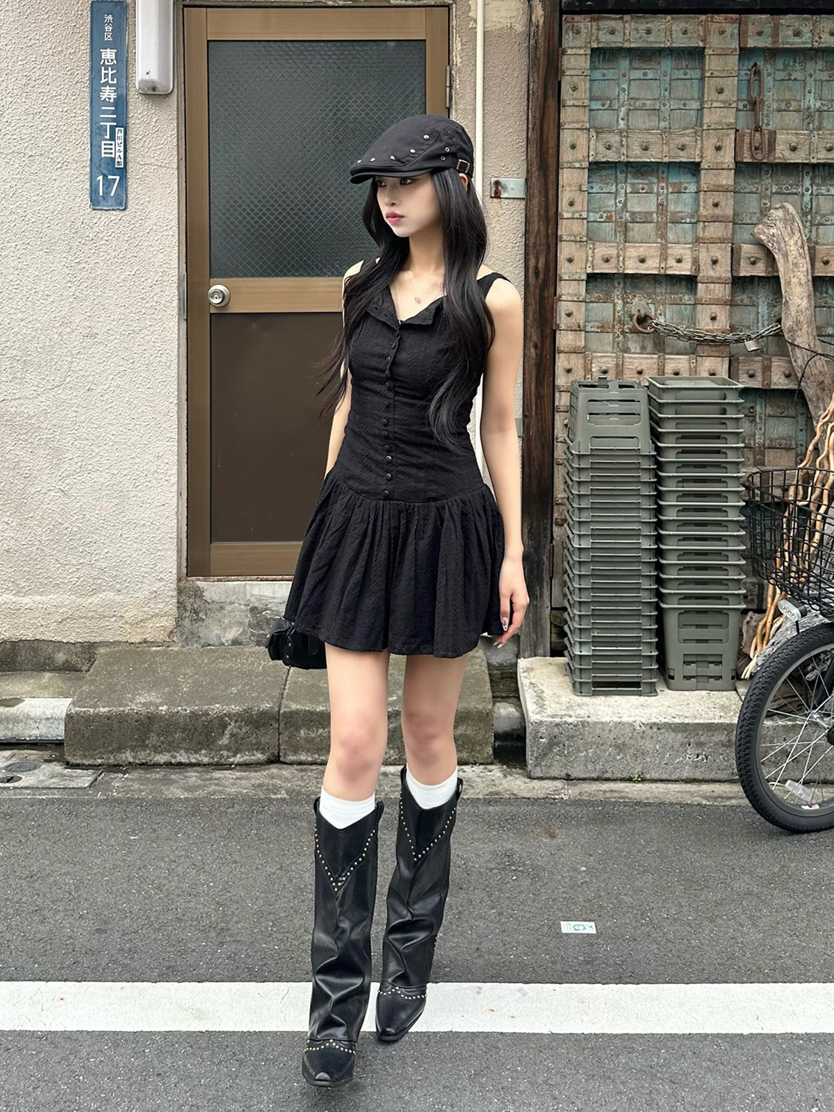 リーフステッチノースリーブミニワンピース