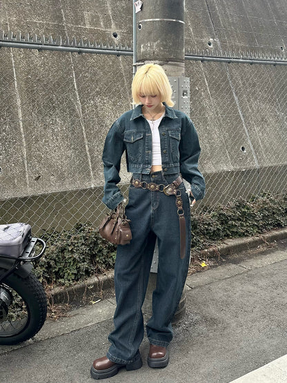 背面按鈕夾克牛仔套裝