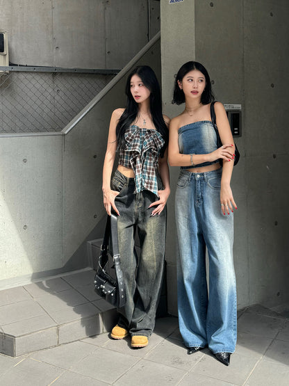 Strapless washed denim set