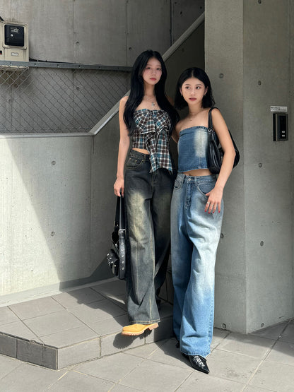 Strapless washed denim set
