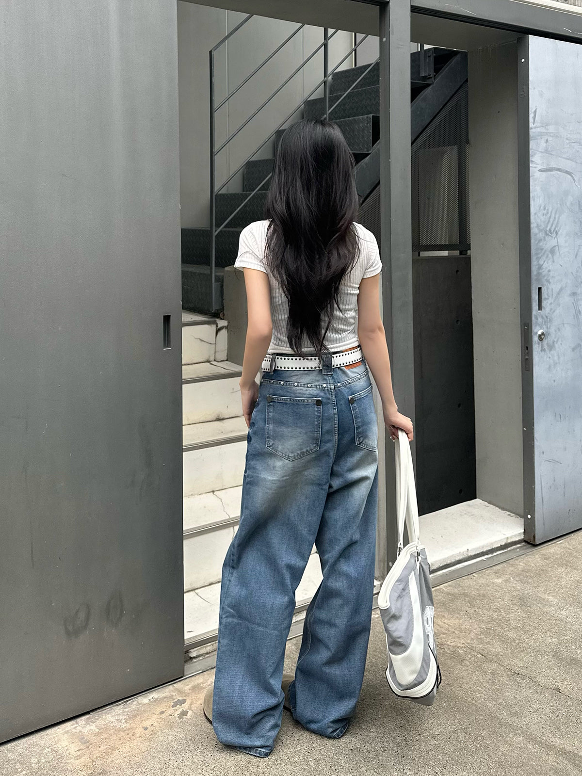 ワイドスタッズデニムパンツ