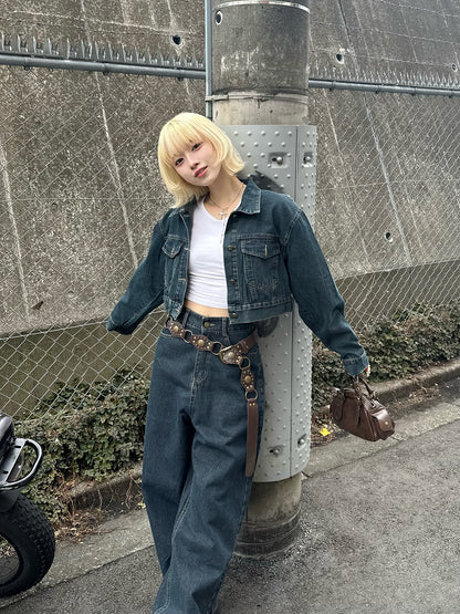 背面按鈕夾克牛仔套裝