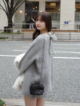 レースリボンルーズラメニット - グレー