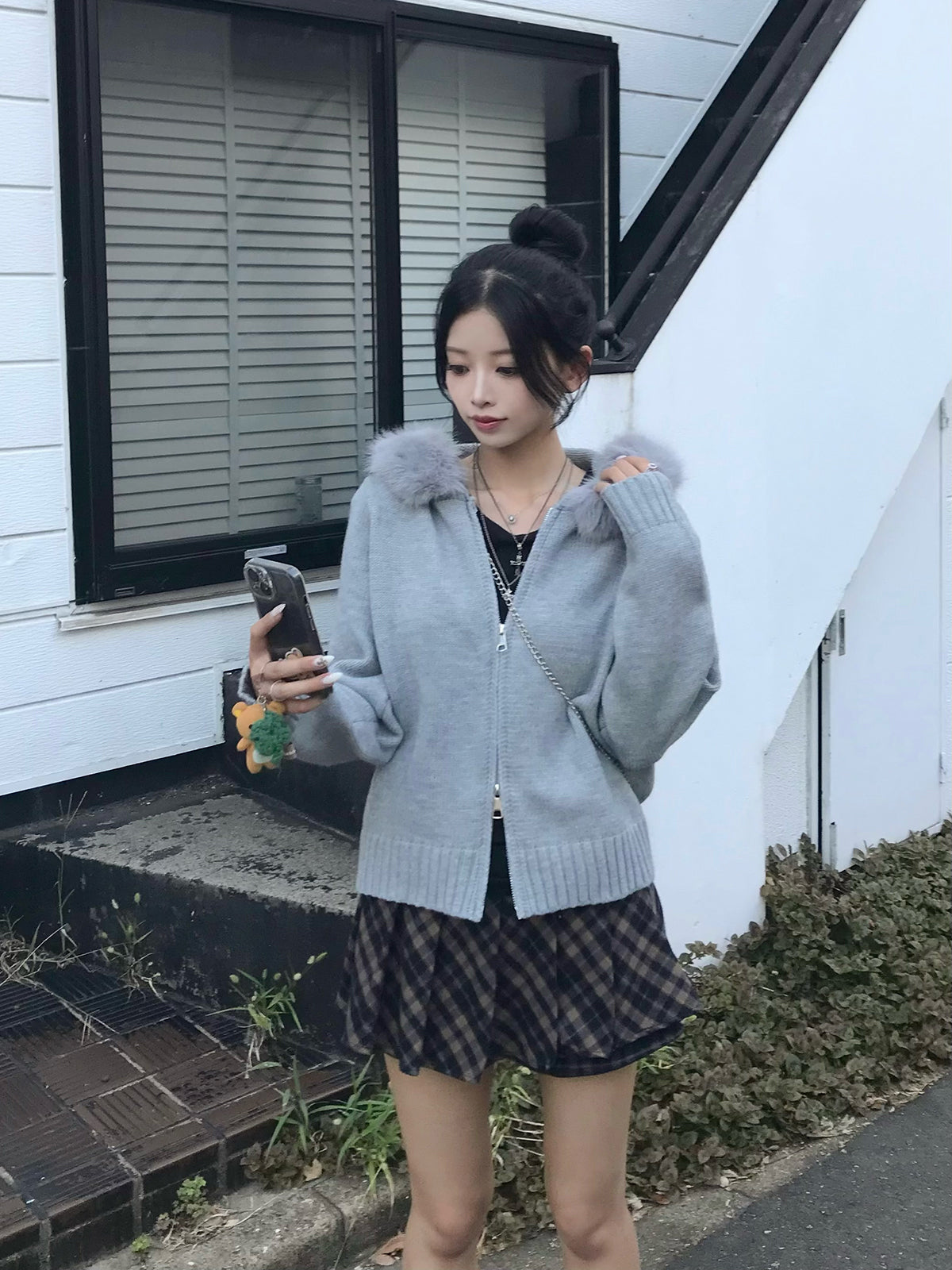 ファータッチフーディーダブルジップニット