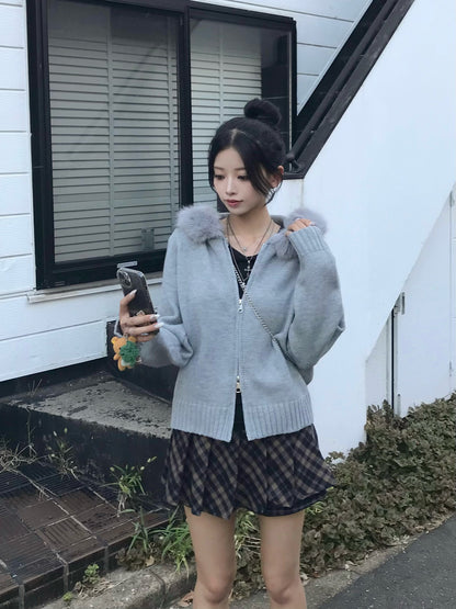 ファータッチフーディーダブルジップニット