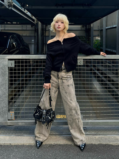 グレーウォッシュデニムパンツ