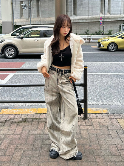 グレーウォッシュデニムパンツ