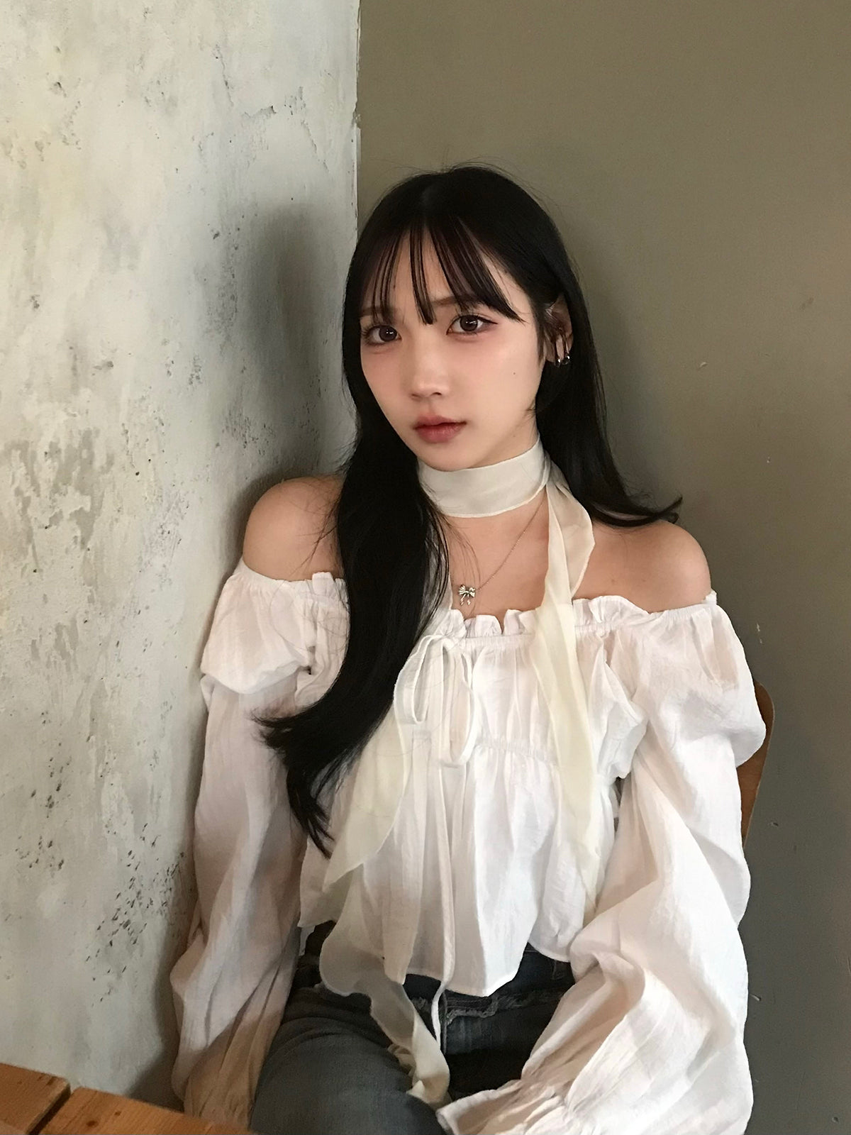 캔디 슬리브 프릴 블라우스