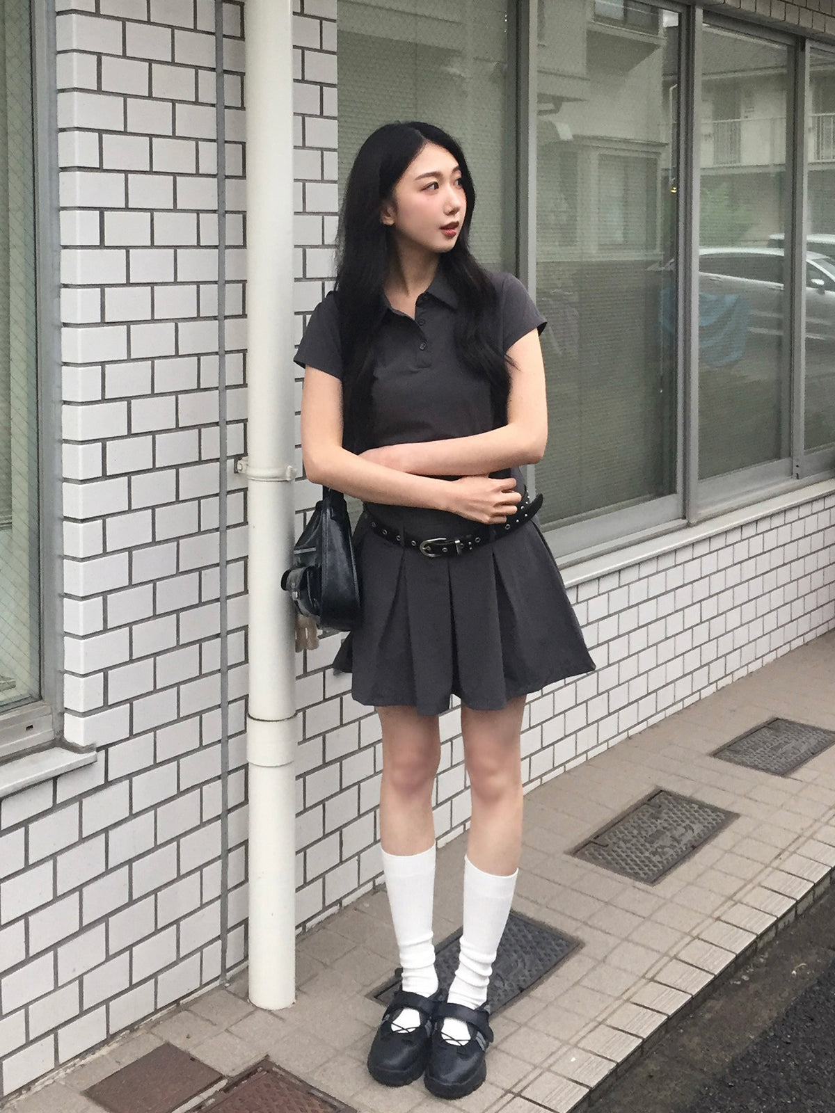 プリーツシャツワンピース