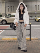 グレーウォッシュデニムパンツ - グレー