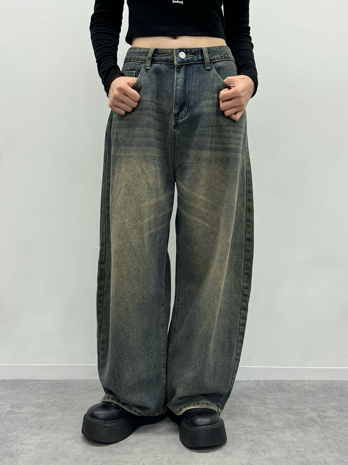 ヴィンテージブラウンウォッシュデニムパンツ