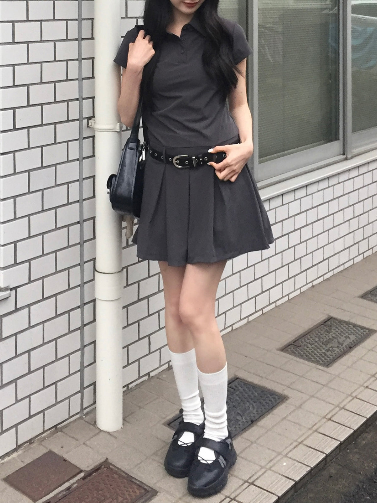 プリーツシャツワンピース