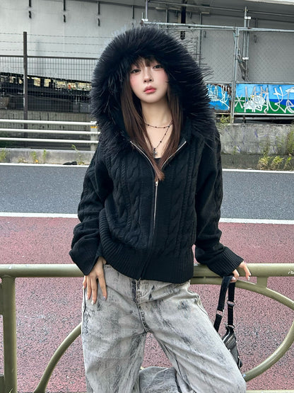 ツイストニットファータッチフーディーパーカー