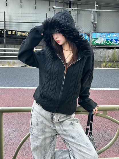 ツイストニットファータッチフーディーパーカー