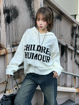 レタリングロゴフーディーニット - ホワイト