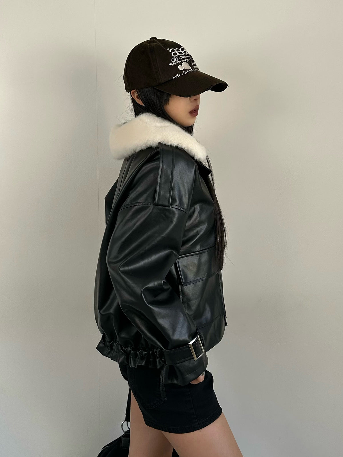 Faux Fur Color Leather Touch Jacket