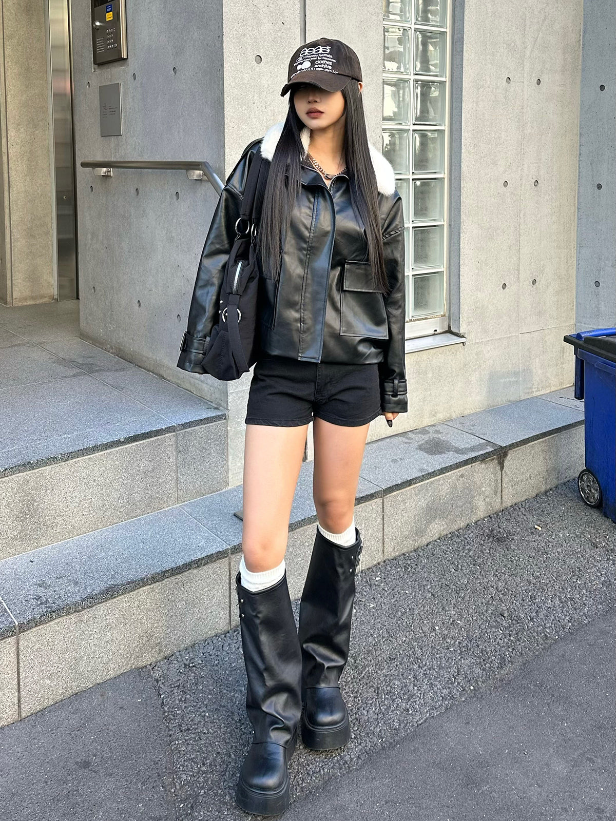 Faux Fur Color Leather Touch Jacket