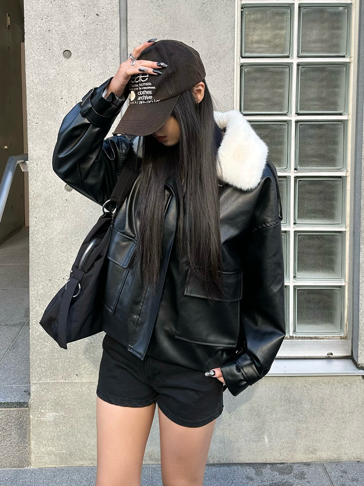 Faux Fur Color Leather Touch Jacket