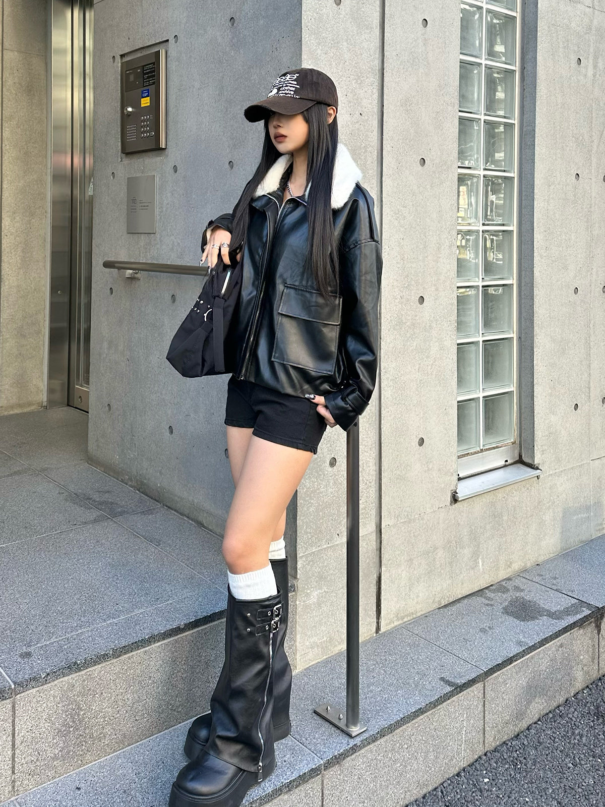 Faux Fur Color Leather Touch Jacket