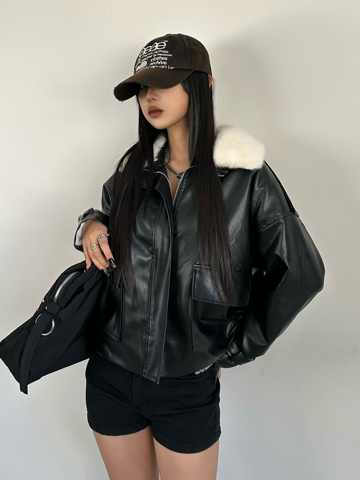 Faux Fur Color Leather Touch Jacket