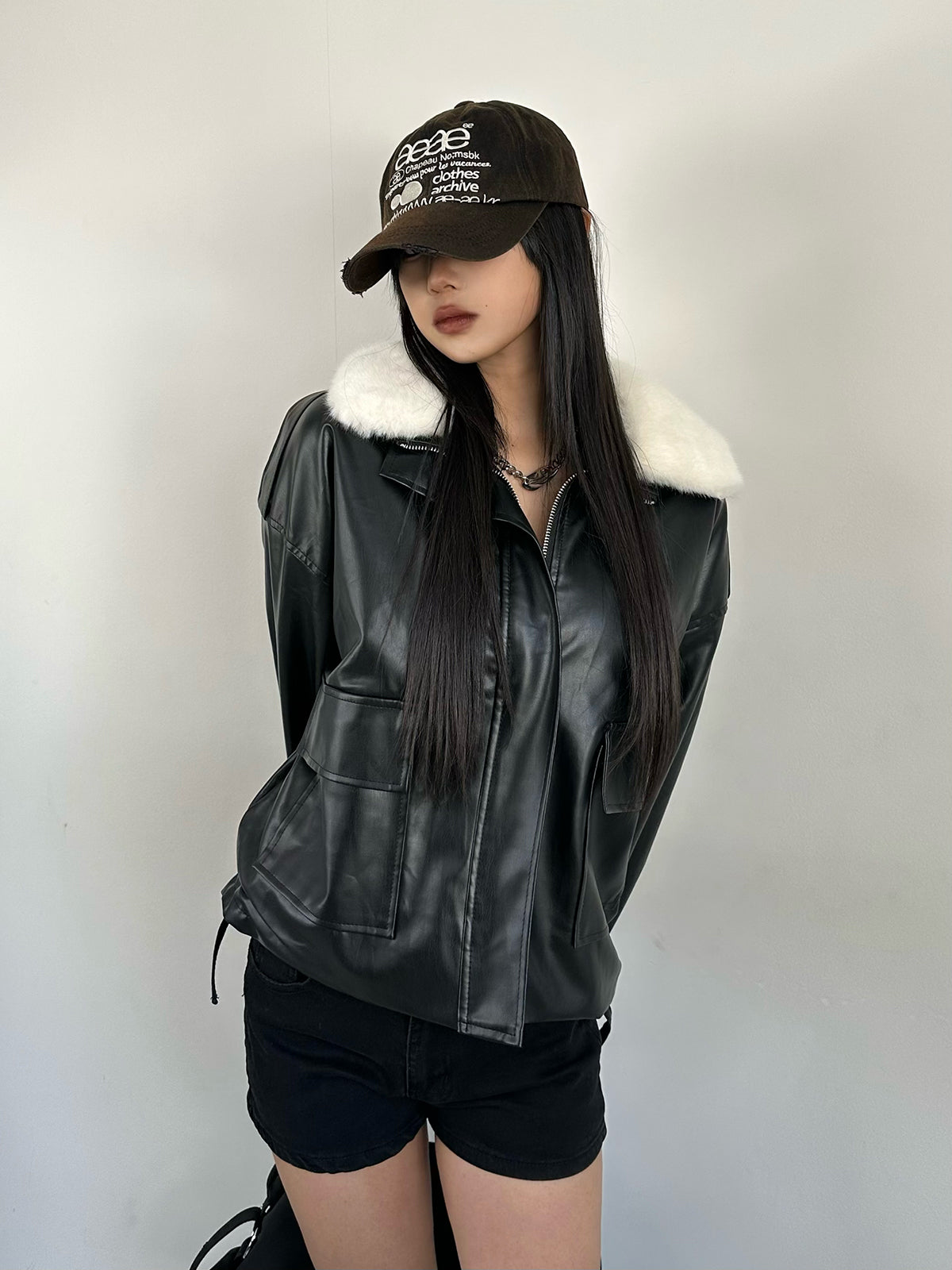 Faux Fur Color Leather Touch Jacket