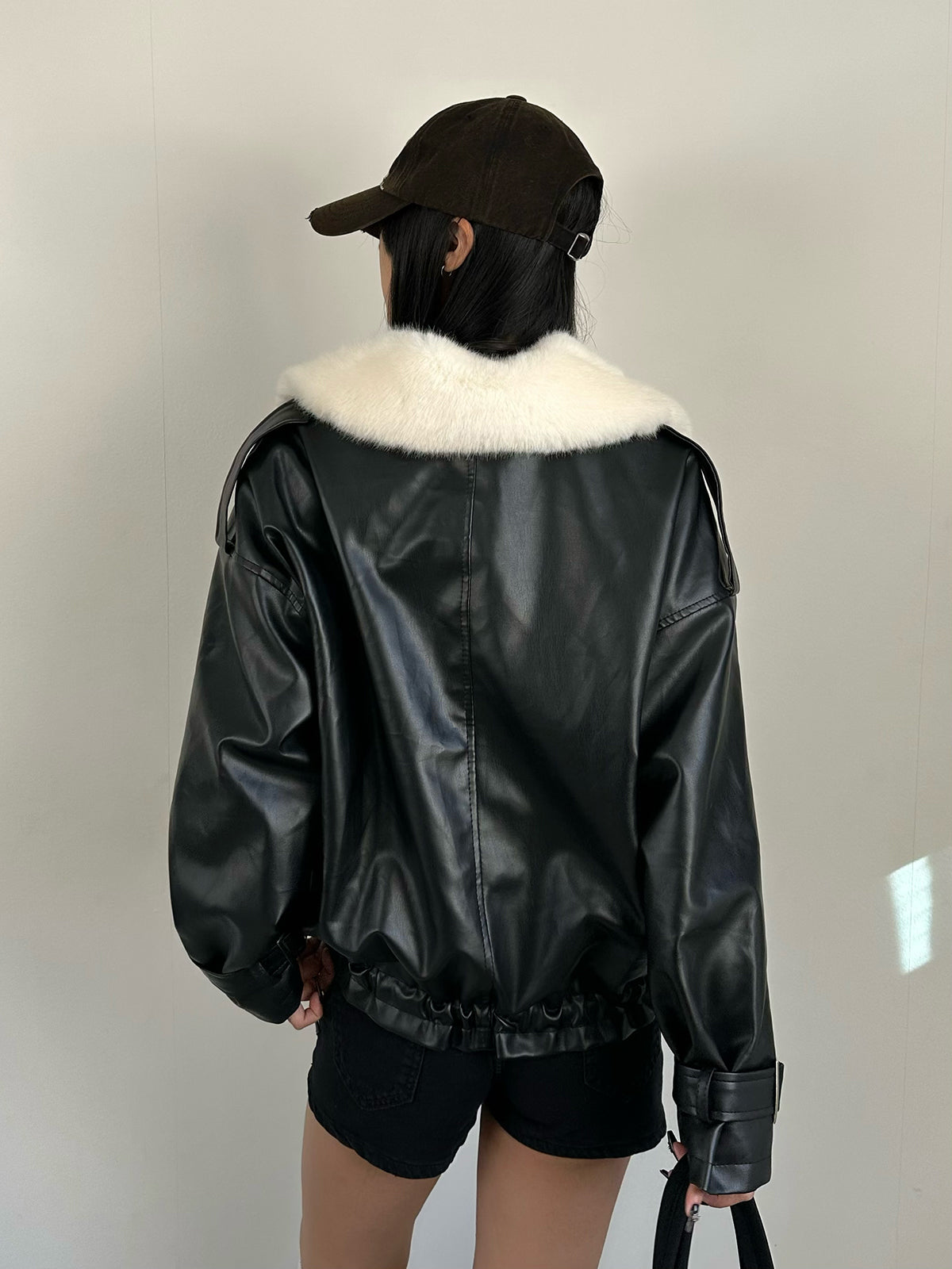 Faux Fur Color Leather Touch Jacket